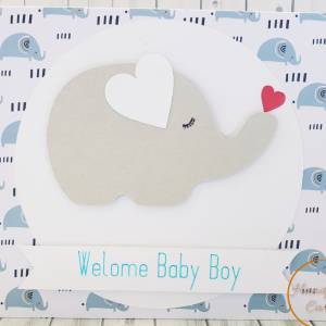 Little Elephant to Welcome a new Baby Boy greeting card