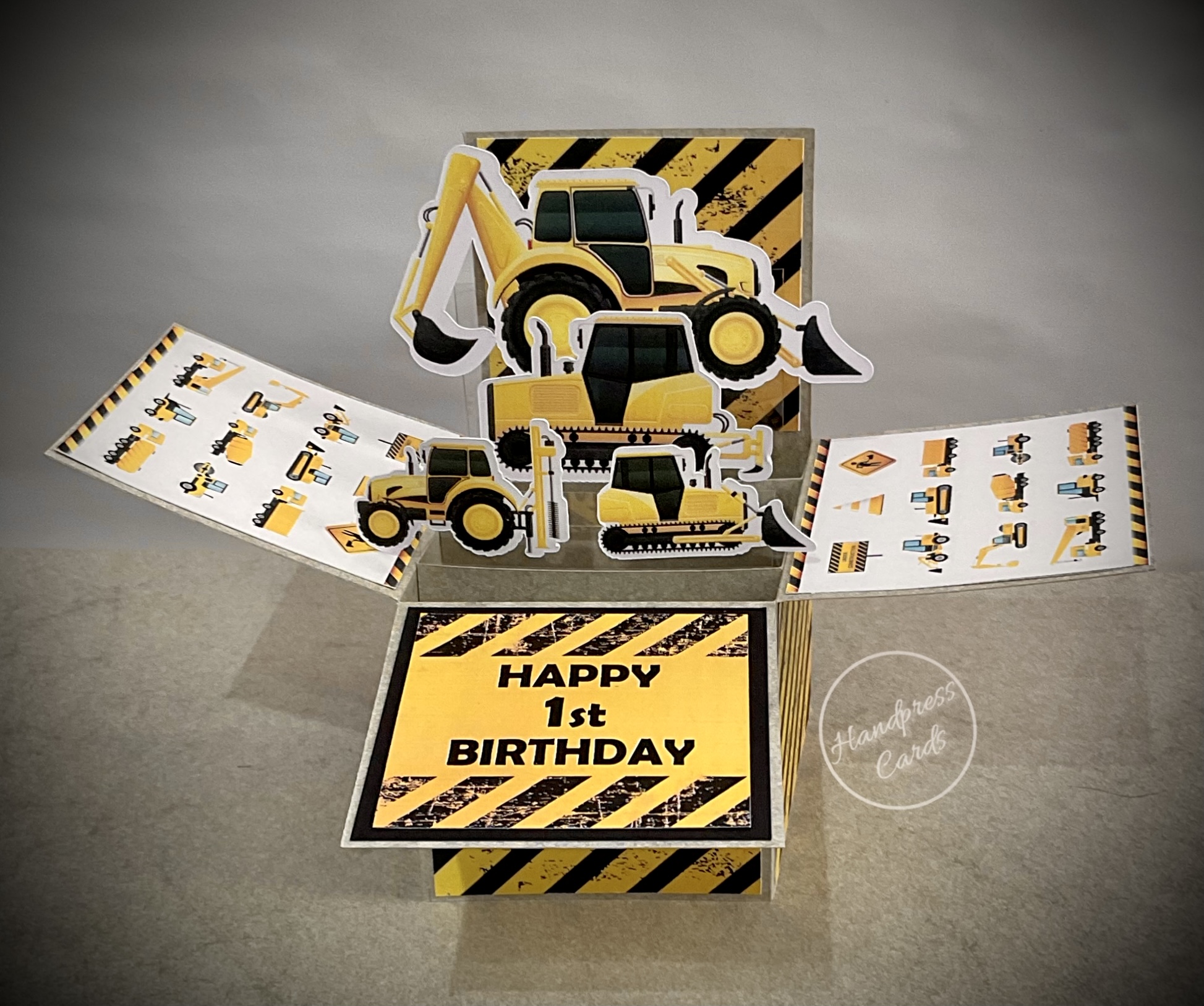 Diggers Age Birthday Pop up card - Handmade personalised greeting cards