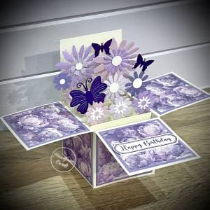 Mauve flowers pop-up box card