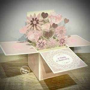 Pink and Glitter Hearts and flowers Pop up card