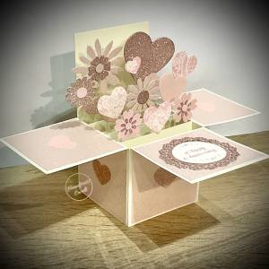 Pink and Glitter Hearts and flowers Pop up card