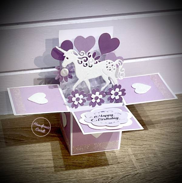 Mauve Sparkly Unicorn Pop up box card