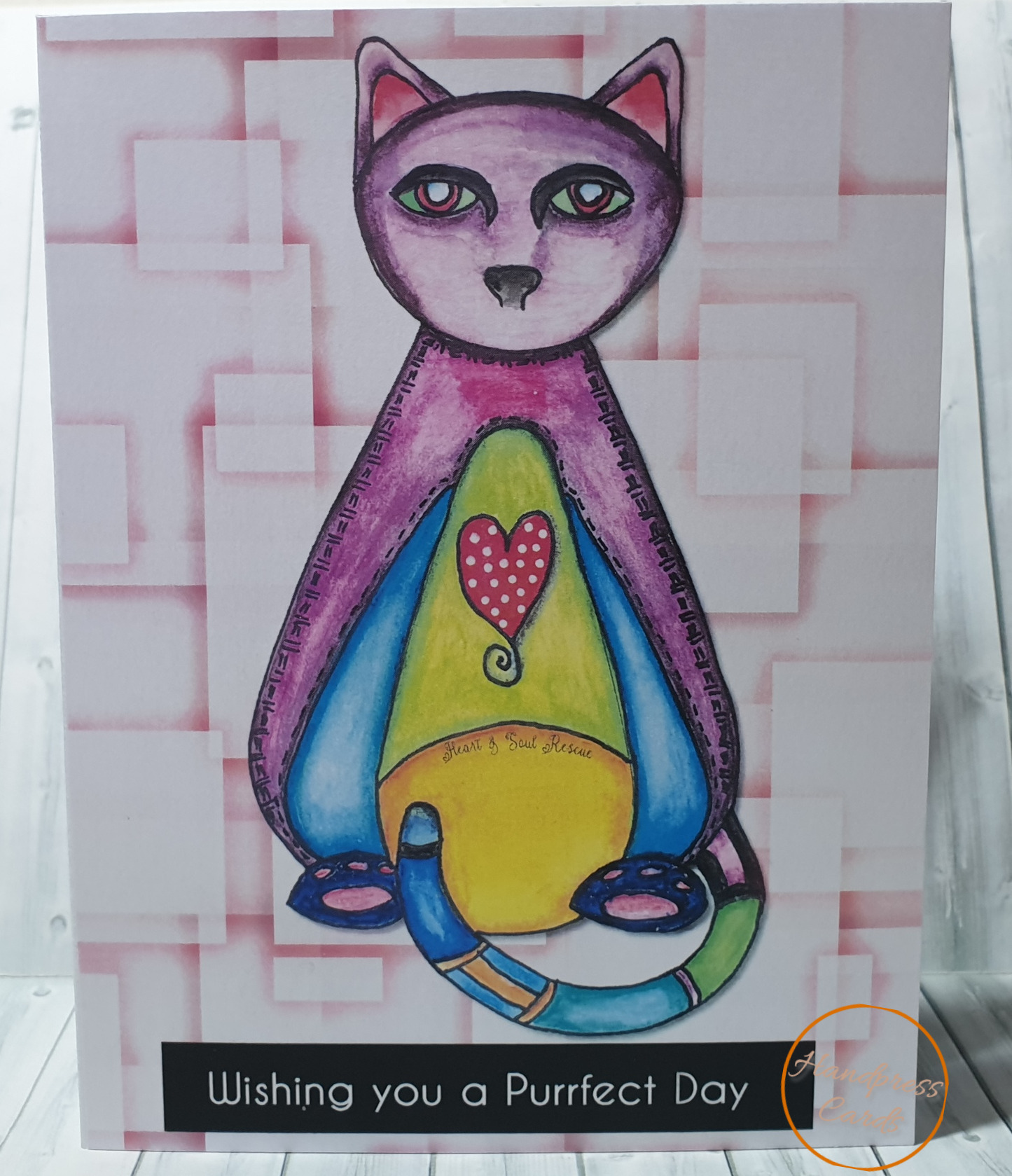 Purrfect Birthday Abstract Cat Greeting Card Handpress Cards Australia