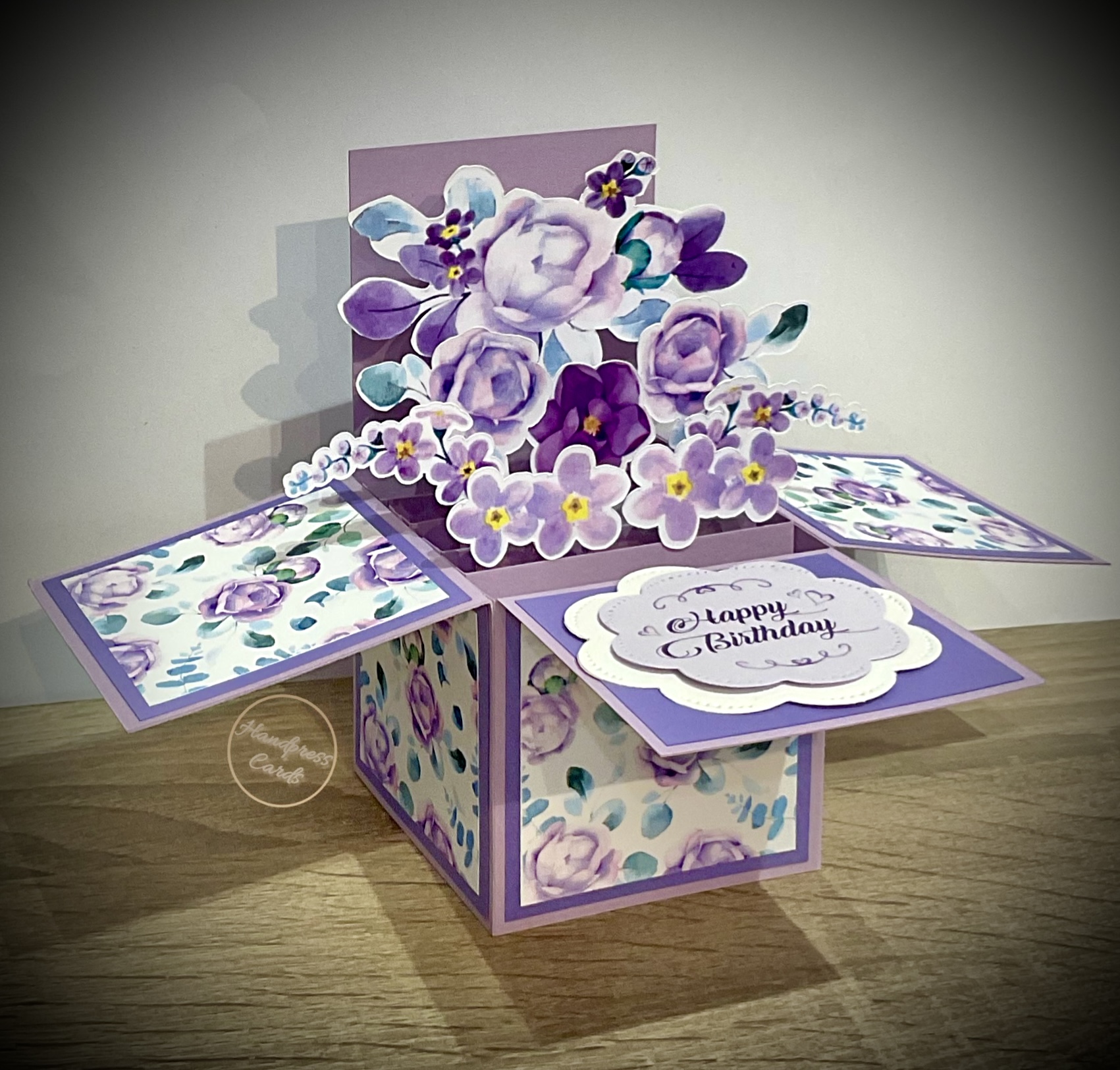 Purple floral pop up card