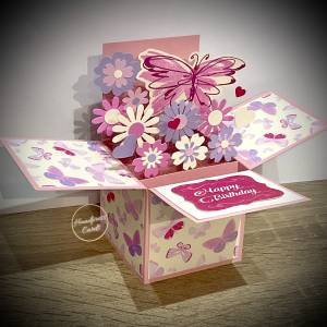 Pastel Flowers with butterflies pop-up box card