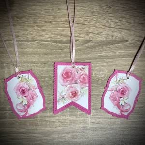 3 x pink rose gift tags