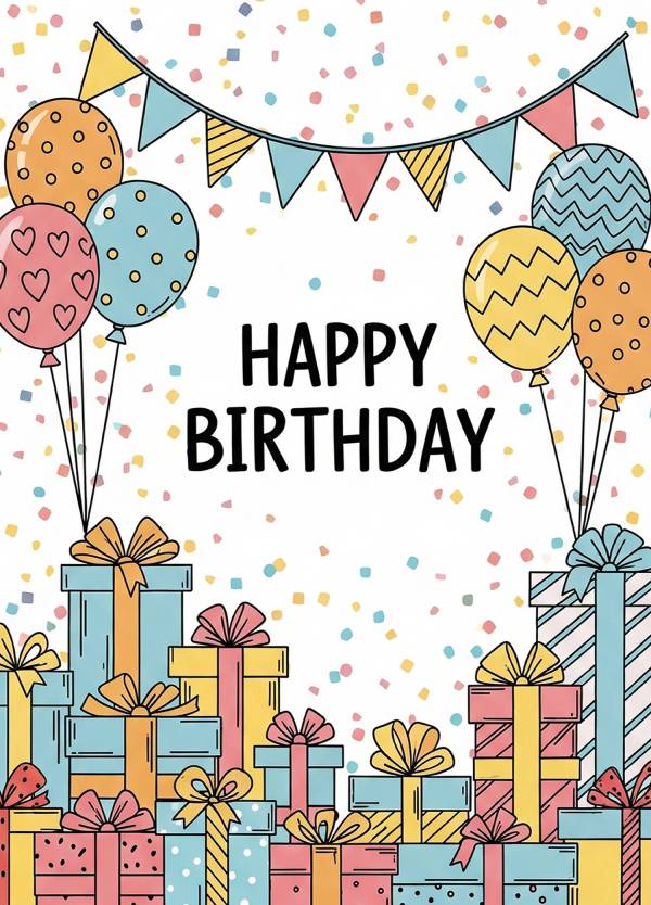 Gifts and Balloons Birthday Card
