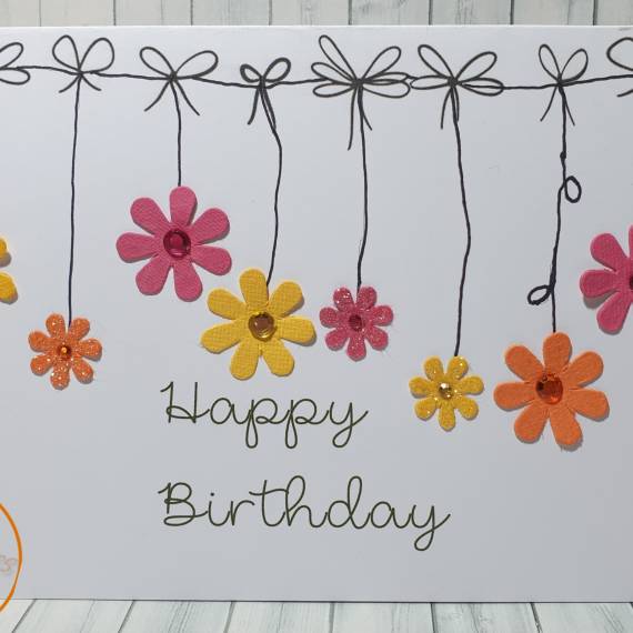Glitter flowers Happy Birthday Card