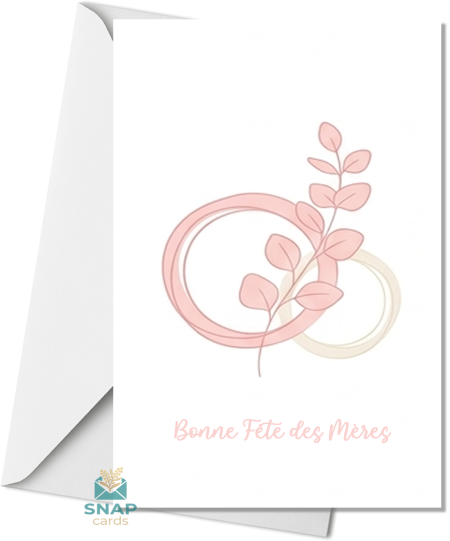 Greeting card featuring two interlocking rings in pink and cream with a delicate botanical branch, and a Mother's Day greeting | Paperhugz