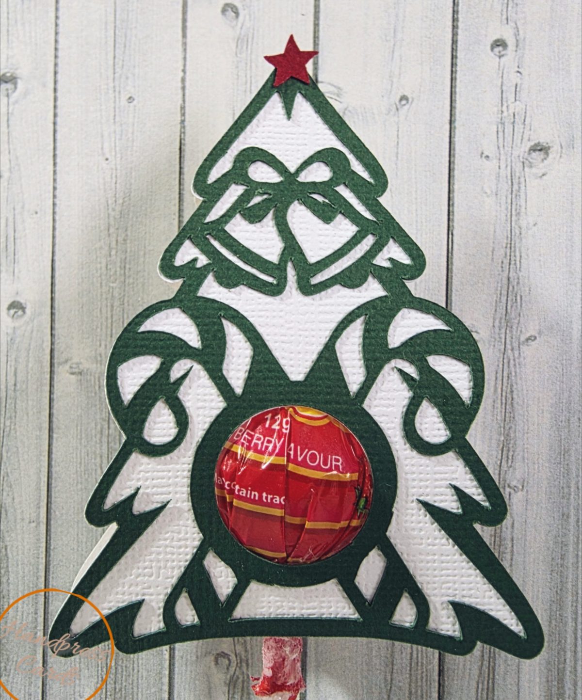 Ornate Christmas tree lollipop holder | Handpress Cards