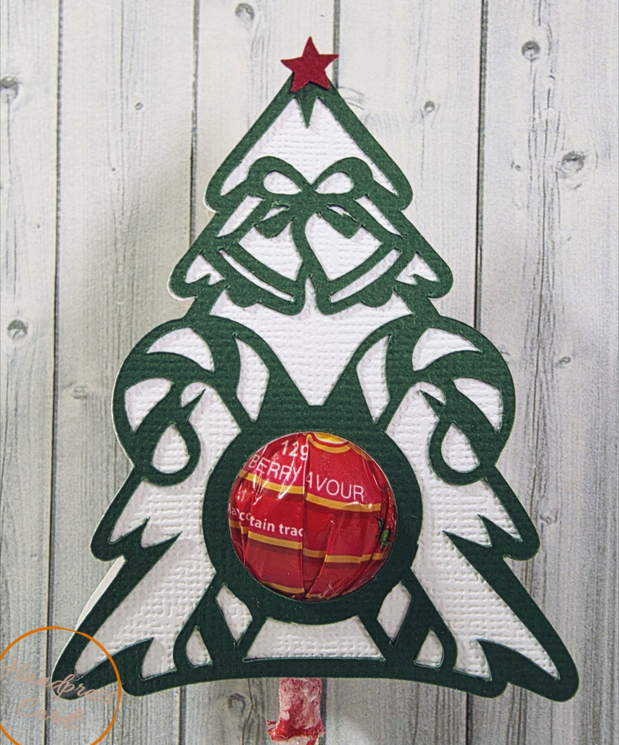 Ornate Christmas tree lollipop holder | Handpress Cards